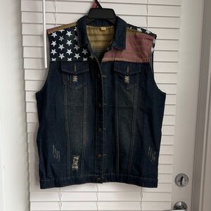 NWOT Casual Blue Denim Vest with American Flag Design